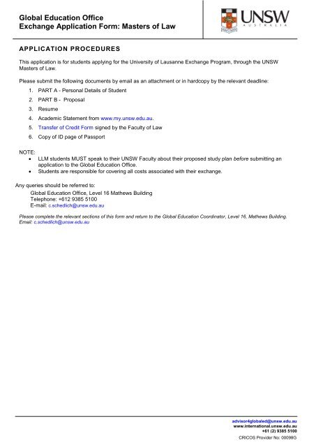 Llm Exchange Application Form Unsw Law