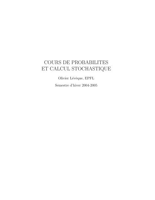 COURS DE PROBABILITES ET CALCUL STOCHASTIQUE