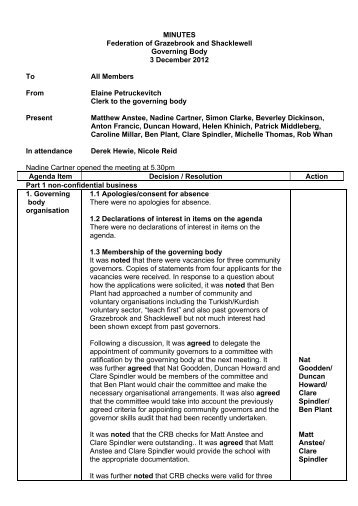 Federation Governor Minutes 03-12-12 - Shacklewell Primary School