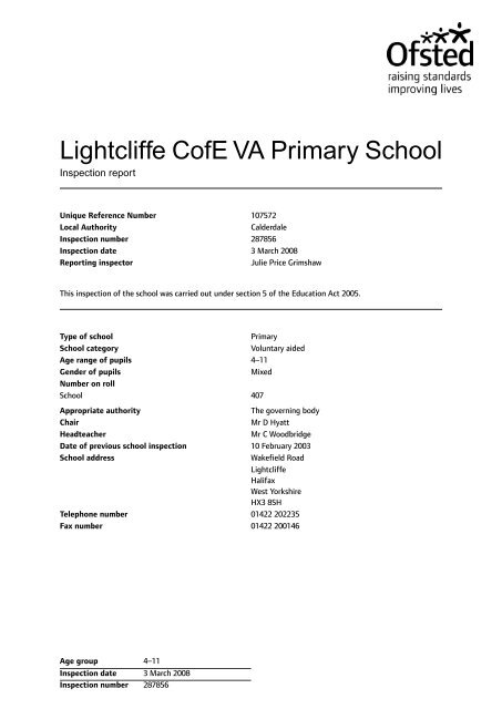 Lightcliffe CofE VA Primary School - Ofsted