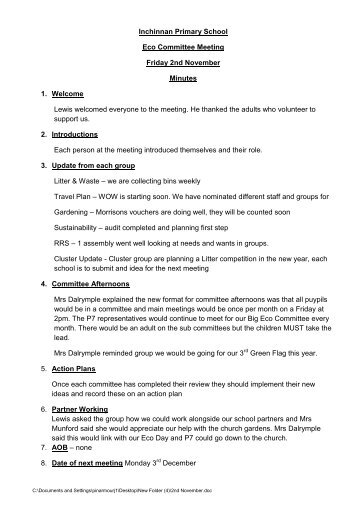 Inchinnan Primary School Eco Committee Meeting ... - take2theweb