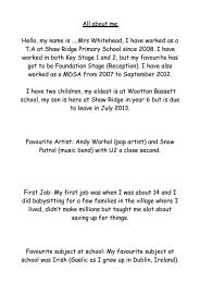 All about me - Shaw Ridge Primary School