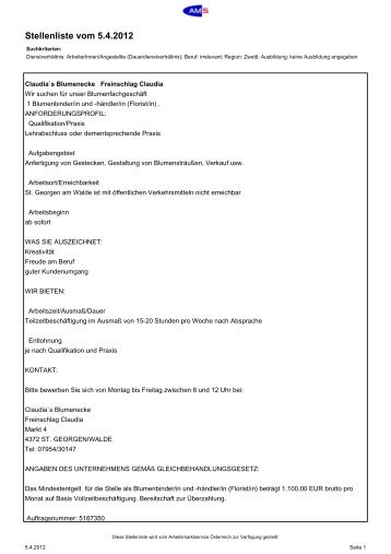Stellenliste vom 5.4.2012 - GroÃŸ Gerungs