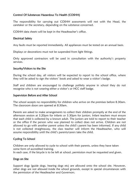 HEALTH AND SAFETY POLICY - St. Joseph's Catholic Primary School