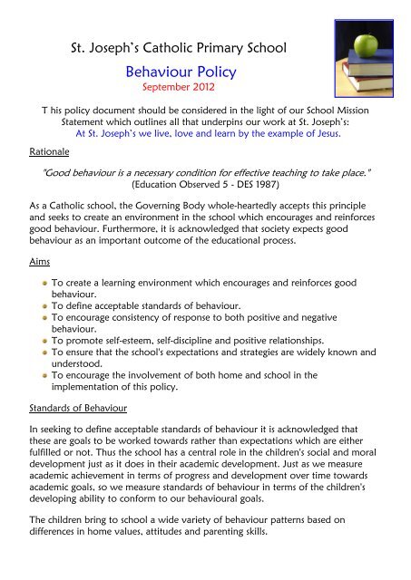 Behaviour Policy - St. Joseph's Catholic Primary School