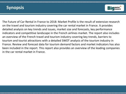 The Future of Car Rental in France to 2018: Market Profile