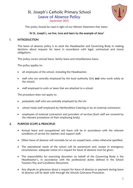 Leave of Absence Policy - St. Joseph's Catholic Primary School