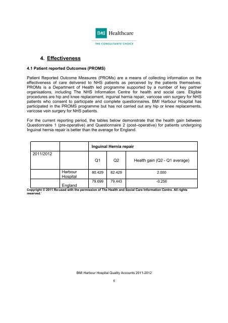 BMI The Harbour Hospital Quality Accounts April ... - BMI Healthcare