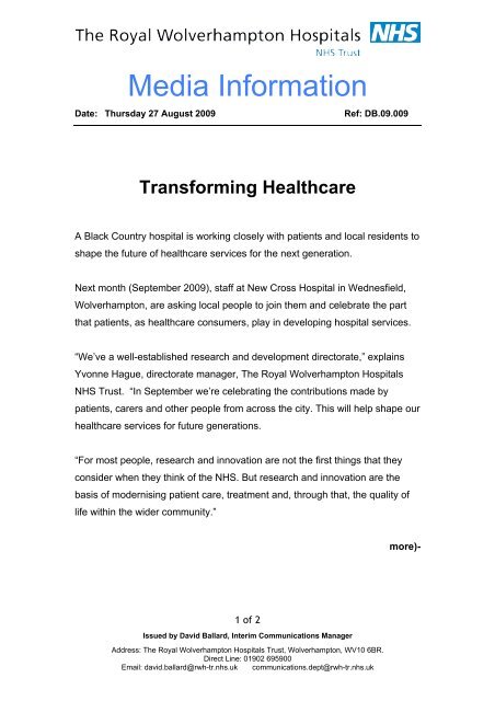 Transforming Healthcare - The Royal Wolverhampton Hospitals ...