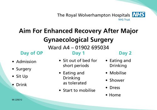 Aim For Enhanced Recovery After Major Gynaecological Surgery