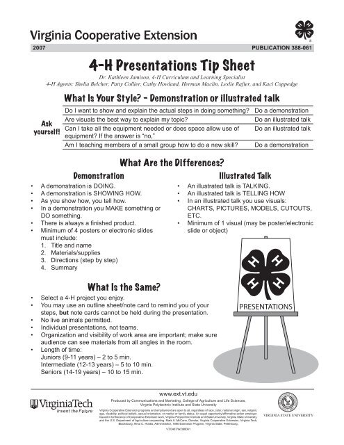 4-H Presentations Tip Sheet - Virginia Cooperative Extension