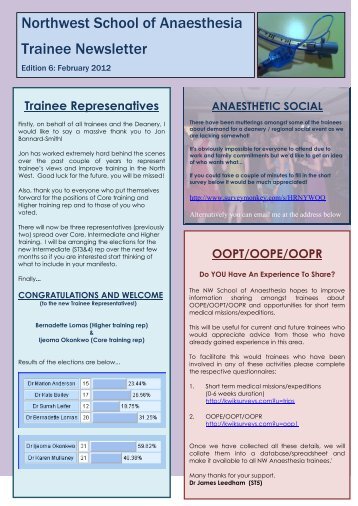 trainee newsletter issue no.6 - North West School of Anaesthesia