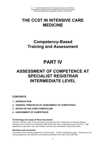 Assessment of Competence at Specialist Registrar Intermediate Level