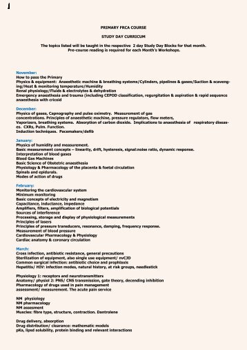 PRIMARY FRCA COURSE STUDY DAY CURRICUM The topics ...