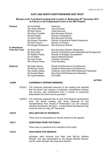 Minutes of previous meeting - East and North Herts NHS Trust