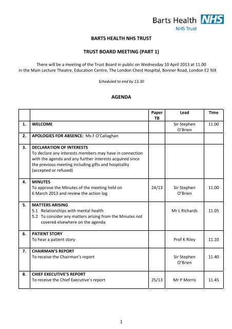 Trust Board Papers - Barts Health NHS Trust