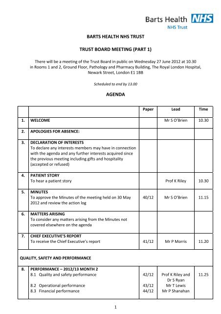 Trust Board papers - Barts Health NHS Trust