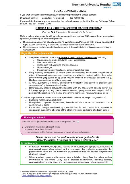 Brain and CNS referral form - Barts Health NHS Trust