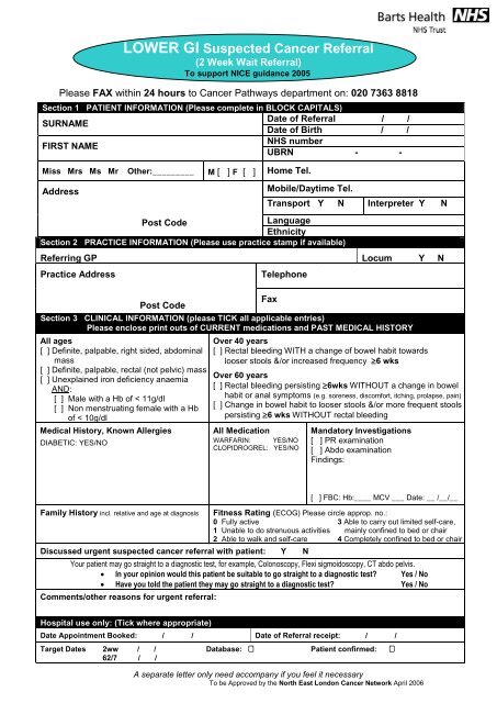 Lower GI referral form - Barts Health NHS Trust