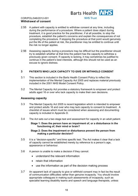 Consent to examination and treatment - Barts Health NHS Trust