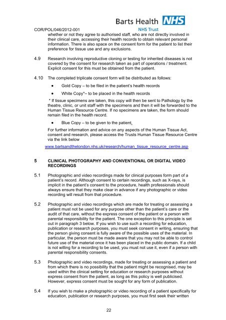 Consent to examination and treatment - Barts Health NHS Trust