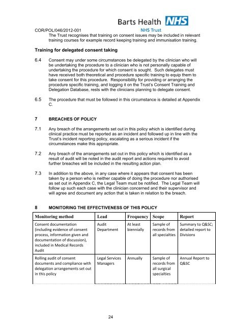 Consent to examination and treatment - Barts Health NHS Trust