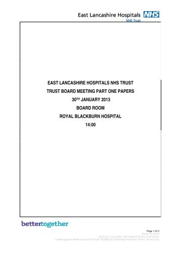 east lancashire hospitals nhs trust trust board meeting part one ...