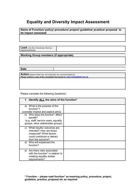 Equality Impact Assessment template