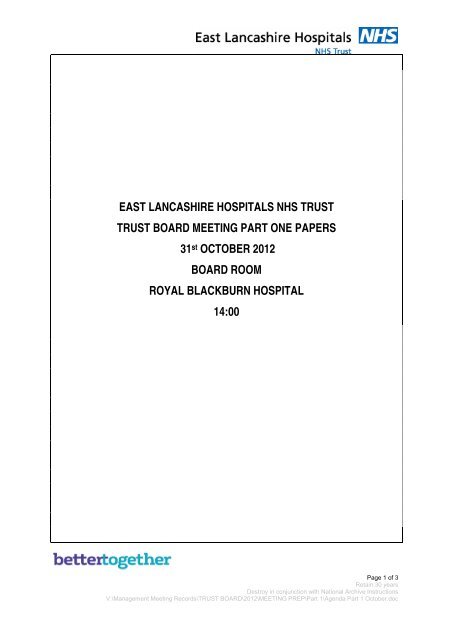 EAST LANCASHIRE HOSPITALS NHS TRUST TRUST BOARD ...