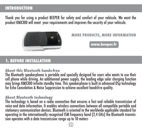 KIT MAINS LIBRES SOLAIRE SOLAR CAR HANDSFREE - Beeper