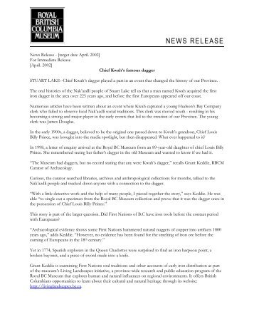 NEWS RELEASE - Royal BC Museum