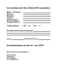 Ich möchte mich fürs SOLA 2015 anmelden: Anmeldeschluss ist der 21. Juni 2015