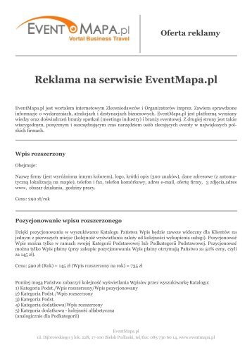 Oferta reklamy Reklama na serwisie EventMapa.pl