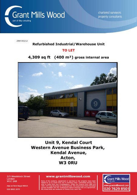 Unit 9, Kendal Court Western Avenue Business ... - Grant Mills Wood