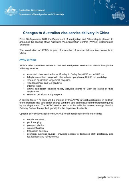 Changes to Australian visa service delivery in China