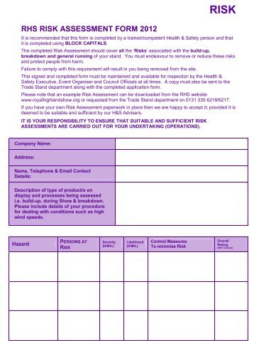 RHS RISK ASSESSMENT FORM 2012 - Royal Highland Show