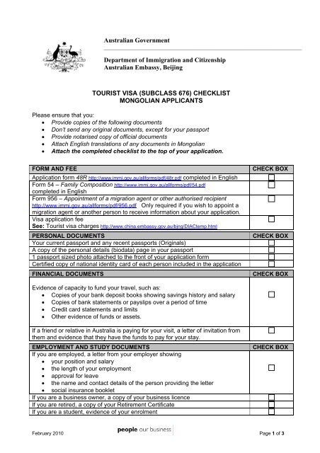 676 Visitor Visa Cheklist - Australian Embassy, China