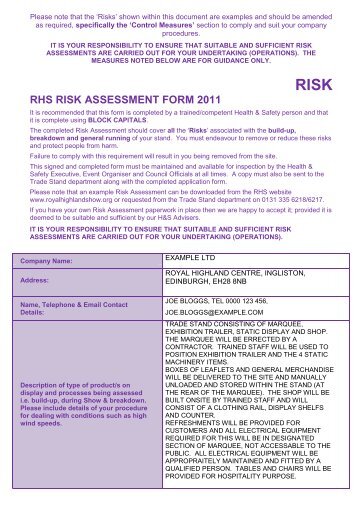 RHS RISK ASSESSMENT FORM 2011 - Royal Highland Show