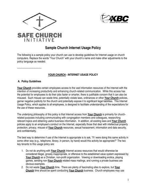 Sample Church Internet Usage Policy