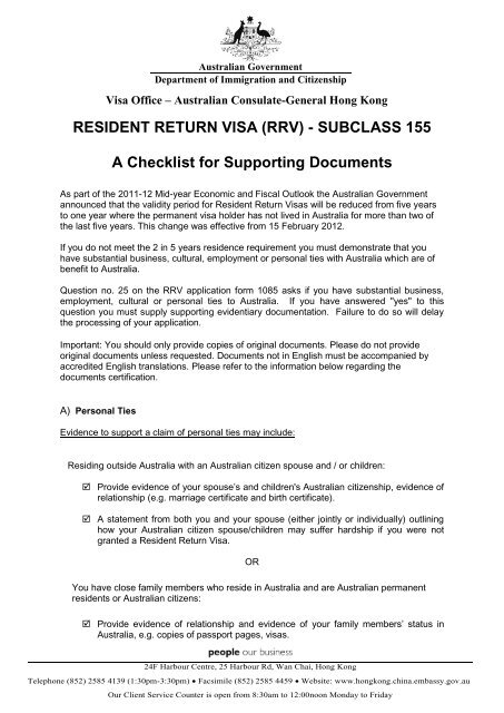 RESIDENT RETURN VISA (RRV) - Australian Embassy, China