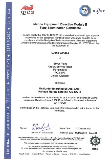 EC MED Module B Certificate - Kannad Marine