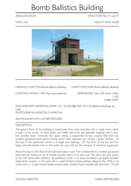 Atomic Weapons Research Establishment. Orford ... - English Heritage