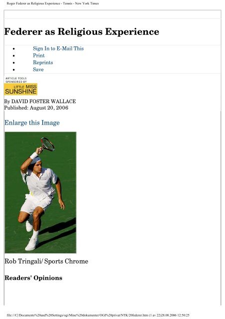 Roger Federer As Religious Experience Tennis Nesodden