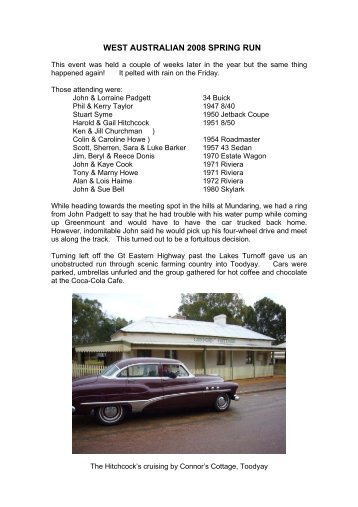 west australian 2008 spring run - Buick Owners Club of Western ...