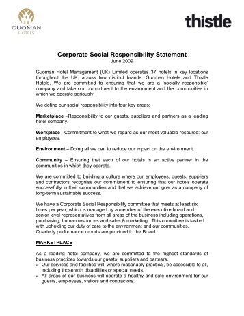Corporate Social Responsibility Statement - Guoman Hotels