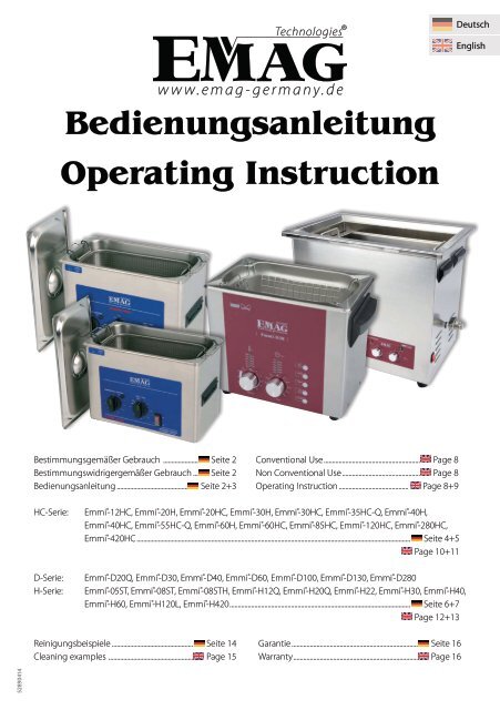 Ultraschallgeräte Bedienungsanleitung / Operating Instruction