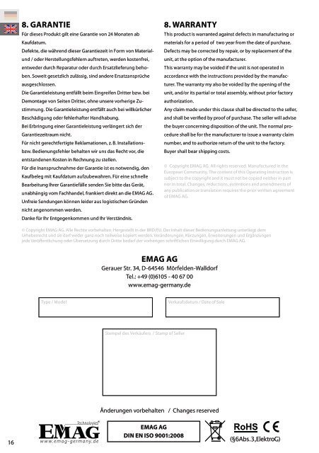 Ultraschallgeräte Bedienungsanleitung / Operating Instruction