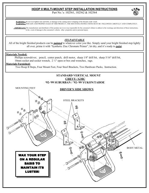 Hoop II Multi-Mount Step - Part No.'s: 102561, 102562, 102564 - Carr