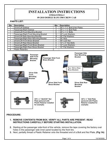 Westin Nerf Bars Installation Instructions Westin Nerf Bars Installation Instructions