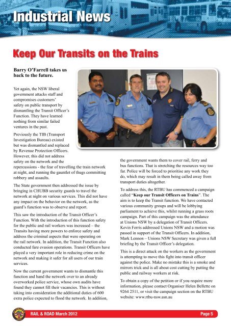 Keep Transits on Trains - Rail, Tram and Bus Union of NSW